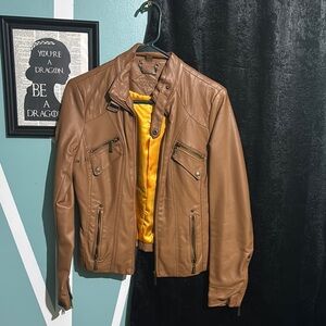Jou Jou Tan Leather Jacket with Gold Lining